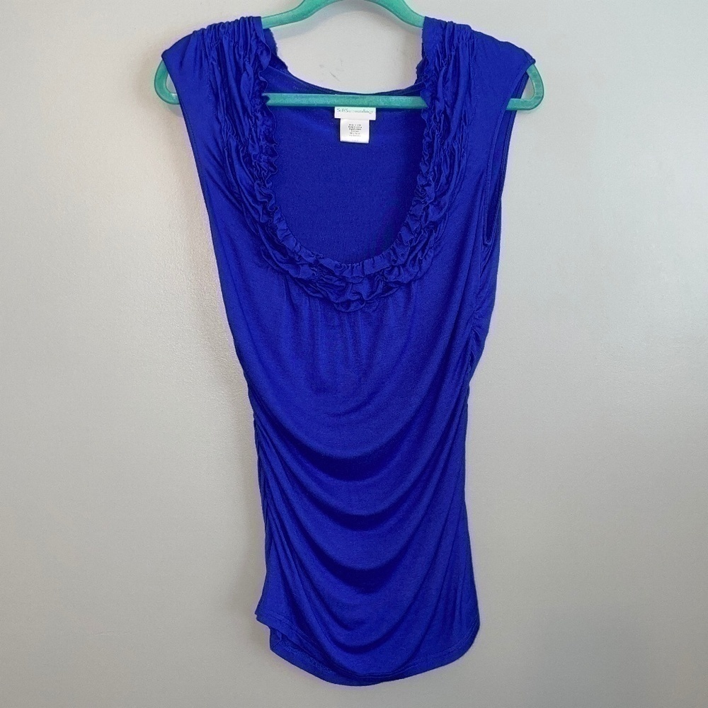Soft Surroundings Ruffle Scoop Neck Draped Sleeveless Top Size Small